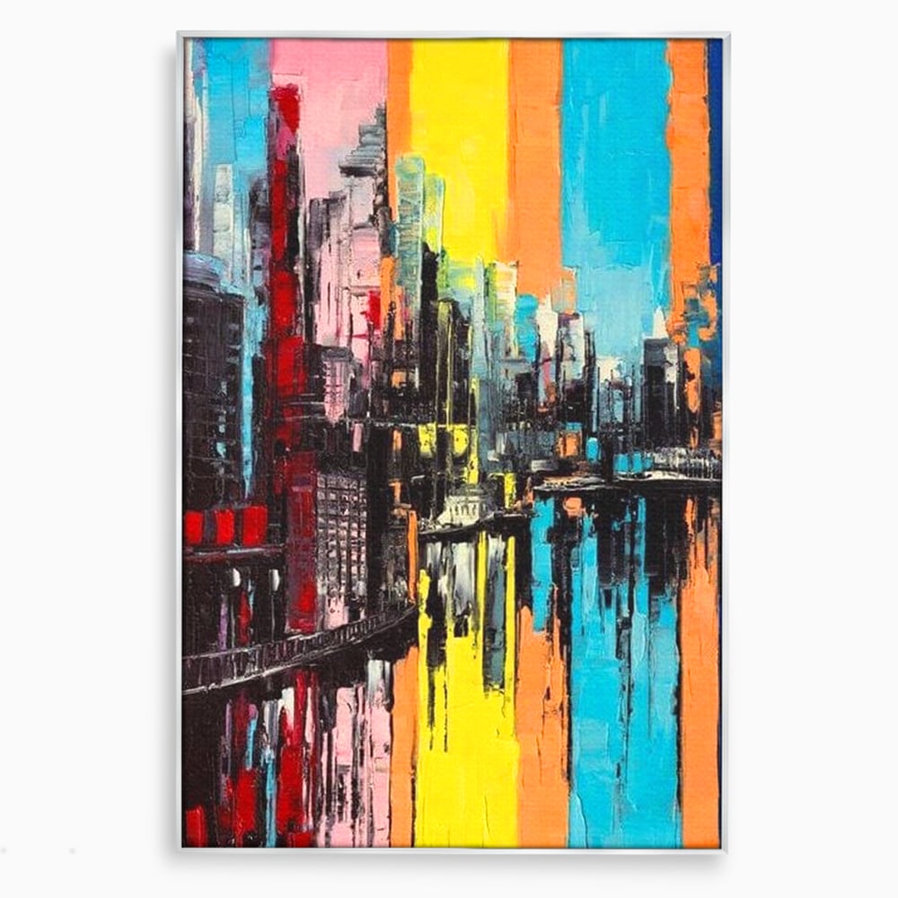 Tablou Canvas Premium, LuxCanva® O1028, Orasul Curcubeu,  Culoare, Reflexie, Urban, Noapte, Cladiri, Metropola, Abstract, Modernitate, Intensitate, Puls, Dinamism, Stralucire, Birou, Living, Dormitor