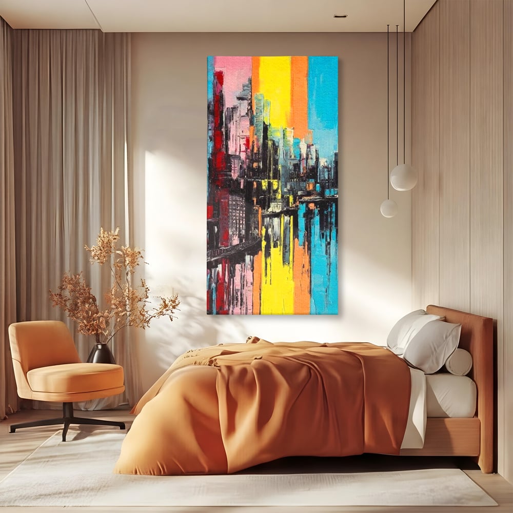 Tablou Canvas Premium, LuxCanva® O1028, Orasul Curcubeu,  Culoare, Reflexie, Urban, Noapte, Cladiri, Metropola, Abstract, Modernitate, Intensitate, Puls, Dinamism, Stralucire, Birou, Living, Dormitor
