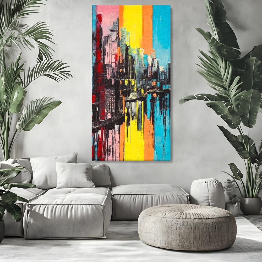Tablou Canvas Premium, LuxCanva® O1028, Orasul Curcubeu,  Culoare, Reflexie, Urban, Noapte, Cladiri, Metropola, Abstract, Modernitate, Intensitate, Puls, Dinamism, Stralucire, Birou, Living, Dormitor