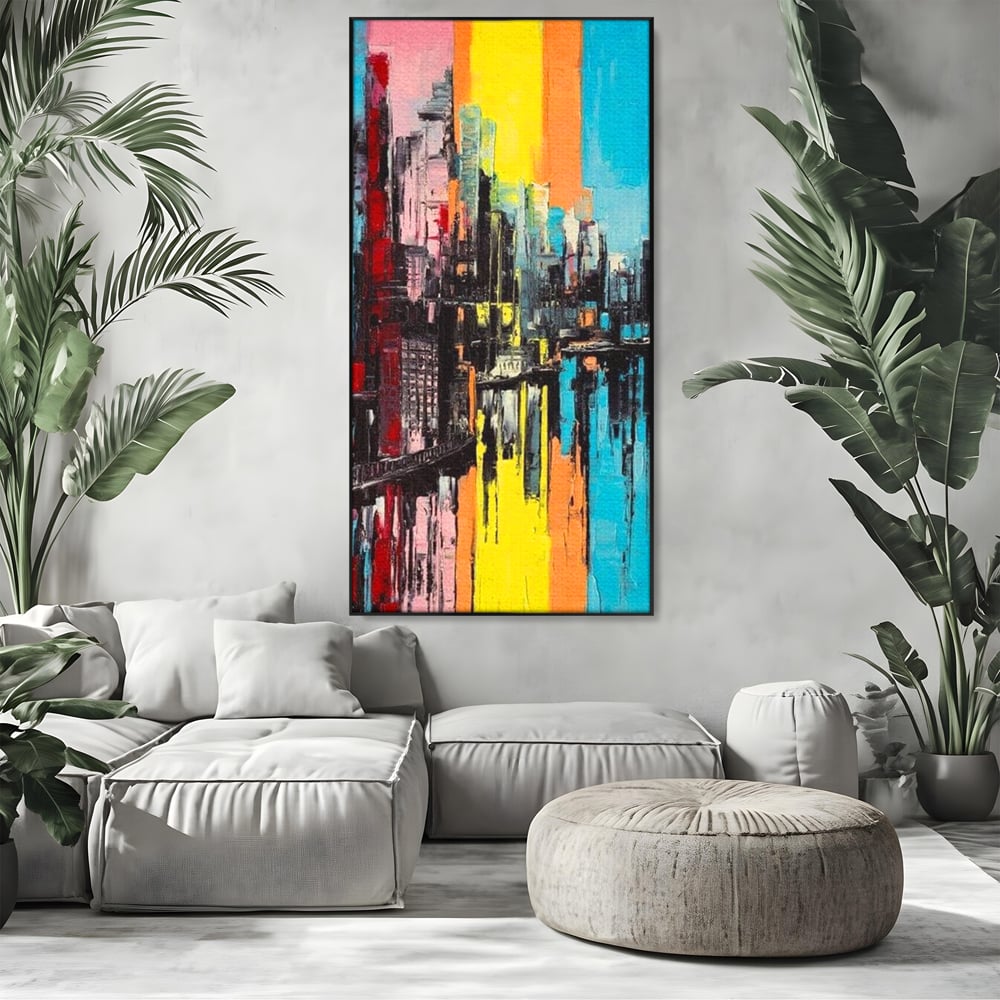 Tablou Canvas Premium, LuxCanva® O1028, Orasul Curcubeu,  Culoare, Reflexie, Urban, Noapte, Cladiri, Metropola, Abstract, Modernitate, Intensitate, Puls, Dinamism, Stralucire, Birou, Living, Dormitor