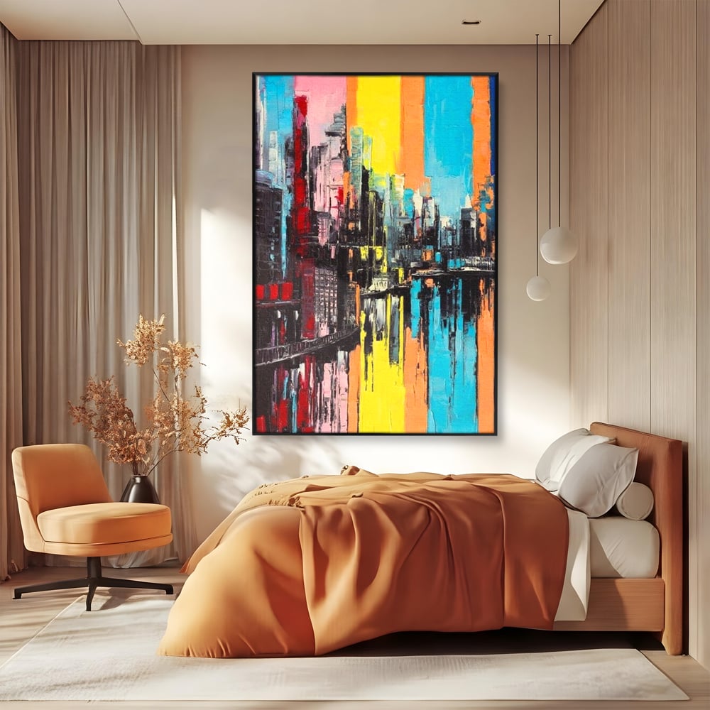 Tablou Canvas Premium, LuxCanva® O1028, Orasul Curcubeu,  Culoare, Reflexie, Urban, Noapte, Cladiri, Metropola, Abstract, Modernitate, Intensitate, Puls, Dinamism, Stralucire, Birou, Living, Dormitor