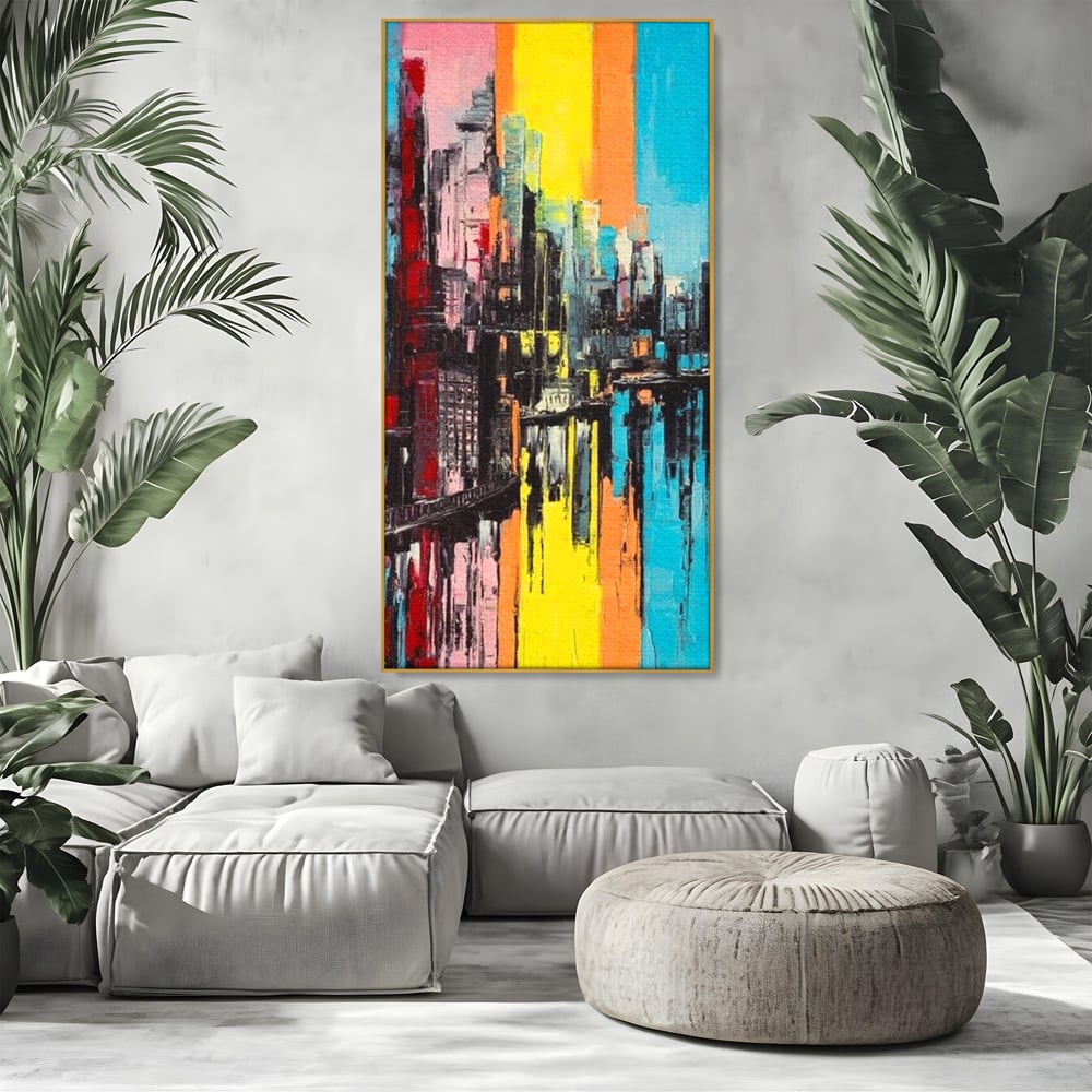Tablou Canvas Premium, LuxCanva® O1028, Orasul Curcubeu,  Culoare, Reflexie, Urban, Noapte, Cladiri, Metropola, Abstract, Modernitate, Intensitate, Puls, Dinamism, Stralucire, Birou, Living, Dormitor