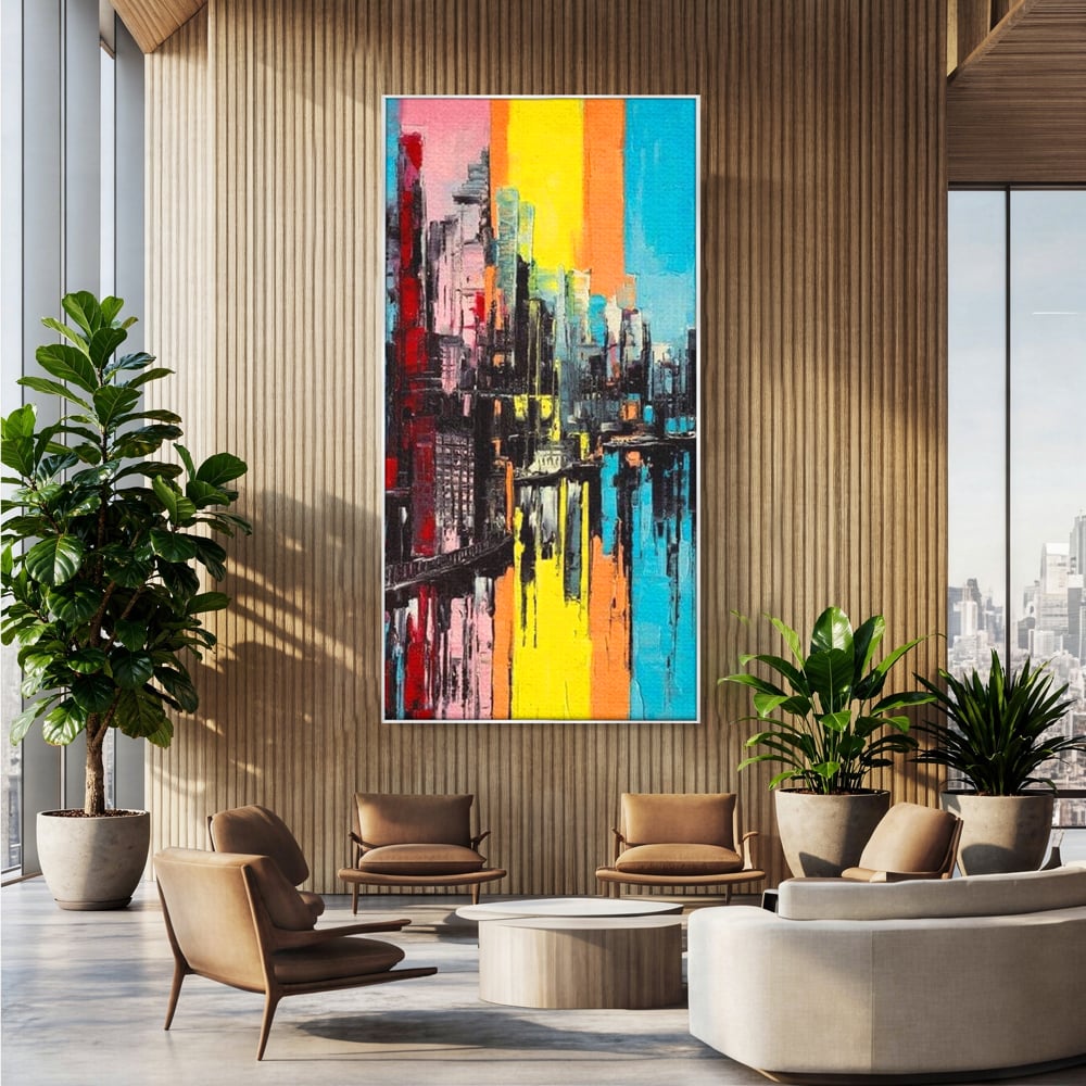 Tablou Canvas Premium, LuxCanva® O1028, Orasul Curcubeu,  Culoare, Reflexie, Urban, Noapte, Cladiri, Metropola, Abstract, Modernitate, Intensitate, Puls, Dinamism, Stralucire, Birou, Living, Dormitor