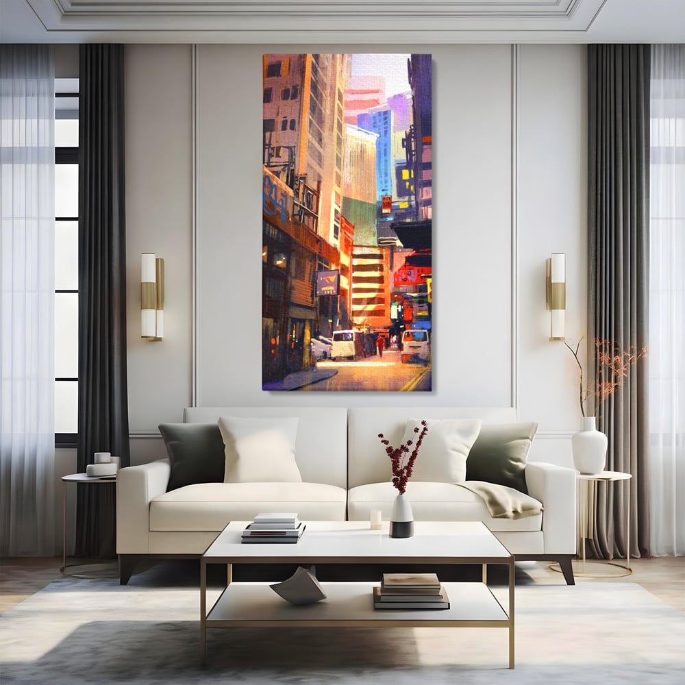 Tablou Canvas Premium, LuxCanva® O1029, Asia Misterioasa, Labirint, Oras, Flacari, Culoare, Alei, Viitor, Restaurant, Magazin, Beton, Reclame, Vacanta, Turism, Calatorie, Birou, Living, Dormitor