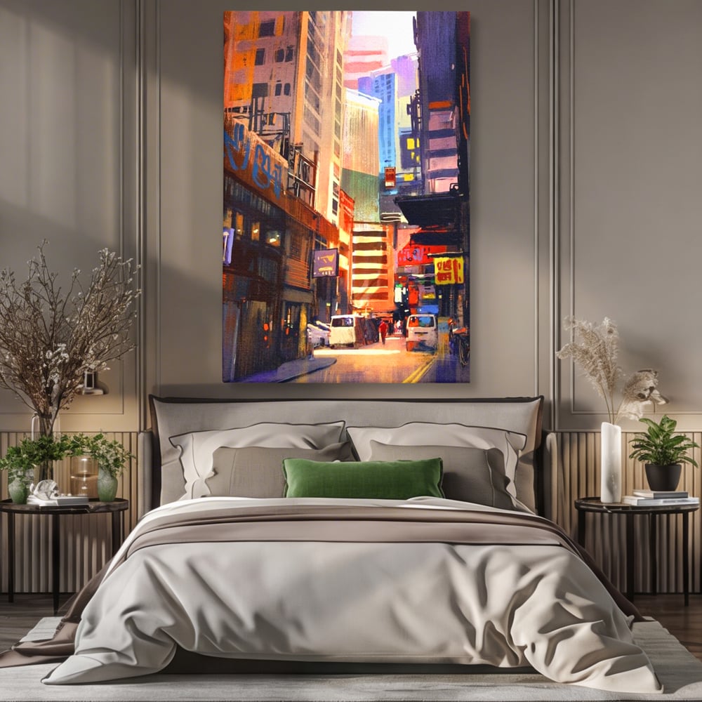 Tablou Canvas Premium, LuxCanva® O1029, Asia Misterioasa, Labirint, Oras, Flacari, Culoare, Alei, Viitor, Restaurant, Magazin, Beton, Reclame, Vacanta, Turism, Calatorie, Birou, Living, Dormitor