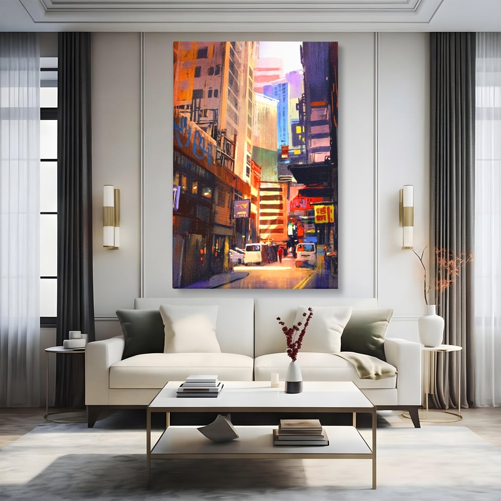 Tablou Canvas Premium, LuxCanva® O1029, Asia Misterioasa, Labirint, Oras, Flacari, Culoare, Alei, Viitor, Restaurant, Magazin, Beton, Reclame, Vacanta, Turism, Calatorie, Birou, Living, Dormitor