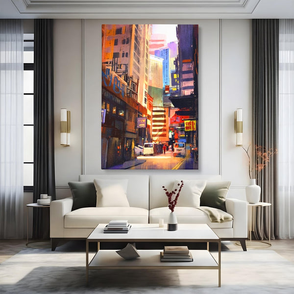Tablou Canvas Premium, LuxCanva® O1029, Asia Misterioasa, Labirint, Oras, Flacari, Culoare, Alei, Viitor, Restaurant, Magazin, Beton, Reclame, Vacanta, Turism, Calatorie, Birou, Living, Dormitor