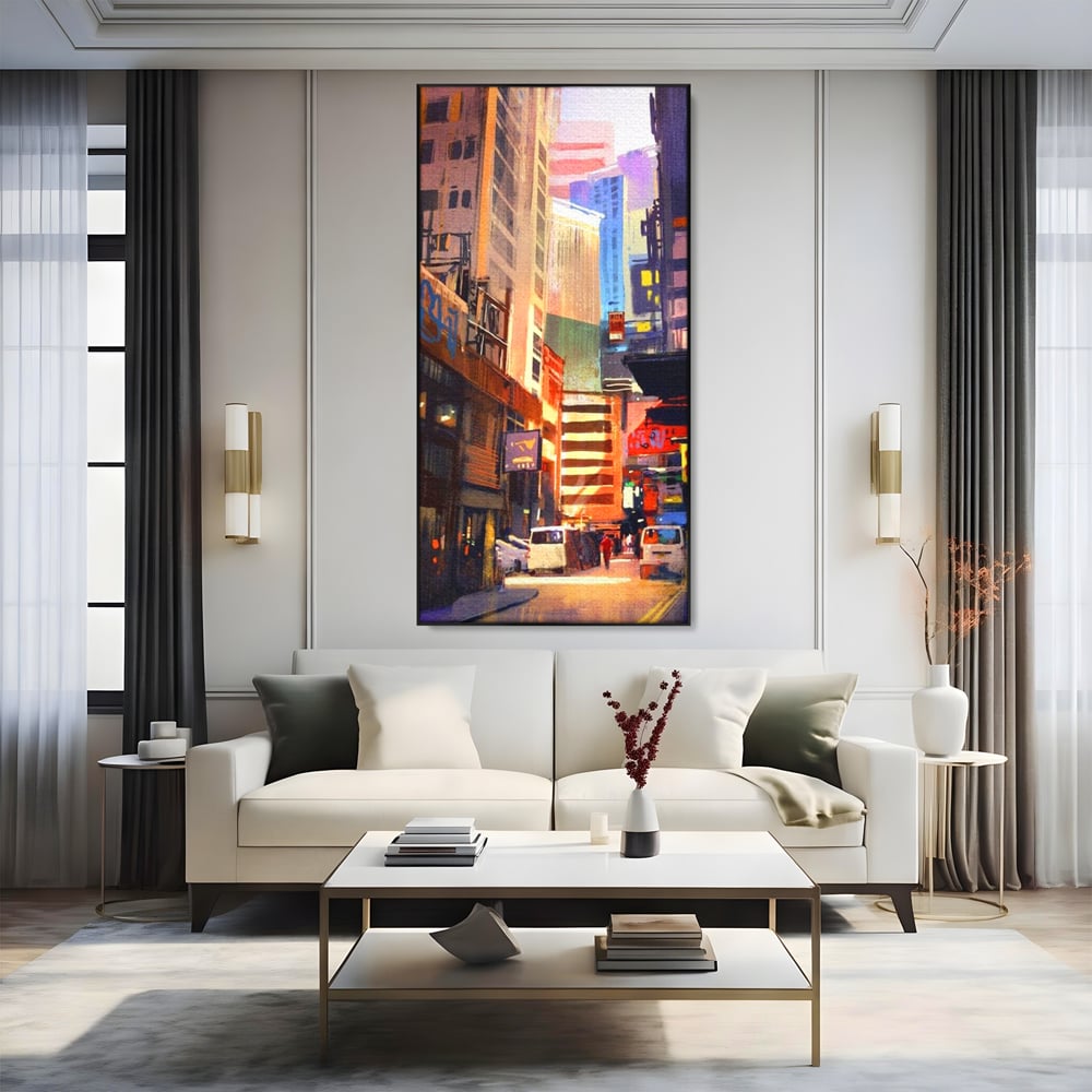 Tablou Canvas Premium, LuxCanva® O1029, Asia Misterioasa, Labirint, Oras, Flacari, Culoare, Alei, Viitor, Restaurant, Magazin, Beton, Reclame, Vacanta, Turism, Calatorie, Birou, Living, Dormitor
