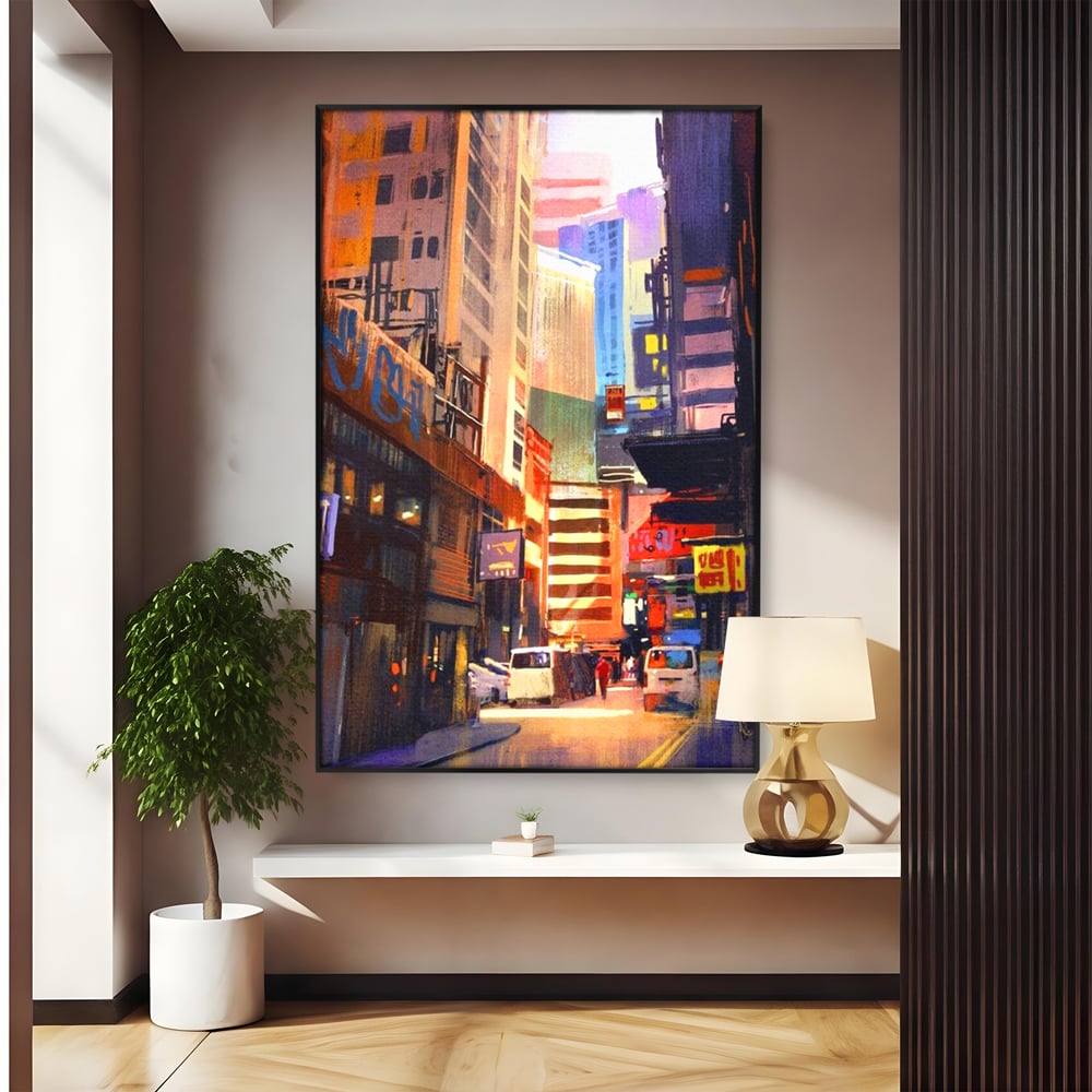 Tablou Canvas Premium, LuxCanva® O1029, Asia Misterioasa, Labirint, Oras, Flacari, Culoare, Alei, Viitor, Restaurant, Magazin, Beton, Reclame, Vacanta, Turism, Calatorie, Birou, Living, Dormitor