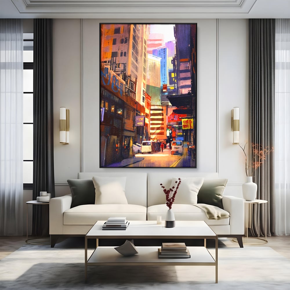 Tablou Canvas Premium, LuxCanva® O1029, Asia Misterioasa, Labirint, Oras, Flacari, Culoare, Alei, Viitor, Restaurant, Magazin, Beton, Reclame, Vacanta, Turism, Calatorie, Birou, Living, Dormitor