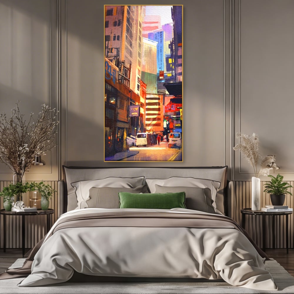 Tablou Canvas Premium, LuxCanva® O1029, Asia Misterioasa, Labirint, Oras, Flacari, Culoare, Alei, Viitor, Restaurant, Magazin, Beton, Reclame, Vacanta, Turism, Calatorie, Birou, Living, Dormitor