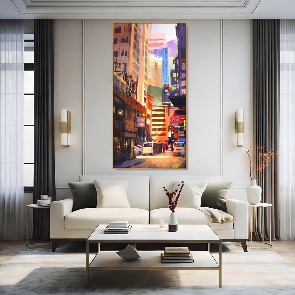 Tablou Canvas Premium, LuxCanva® O1029, Asia Misterioasa, Labirint, Oras, Flacari, Culoare, Alei, Viitor, Restaurant, Magazin, Beton, Reclame, Vacanta, Turism, Calatorie, Birou, Living, Dormitor