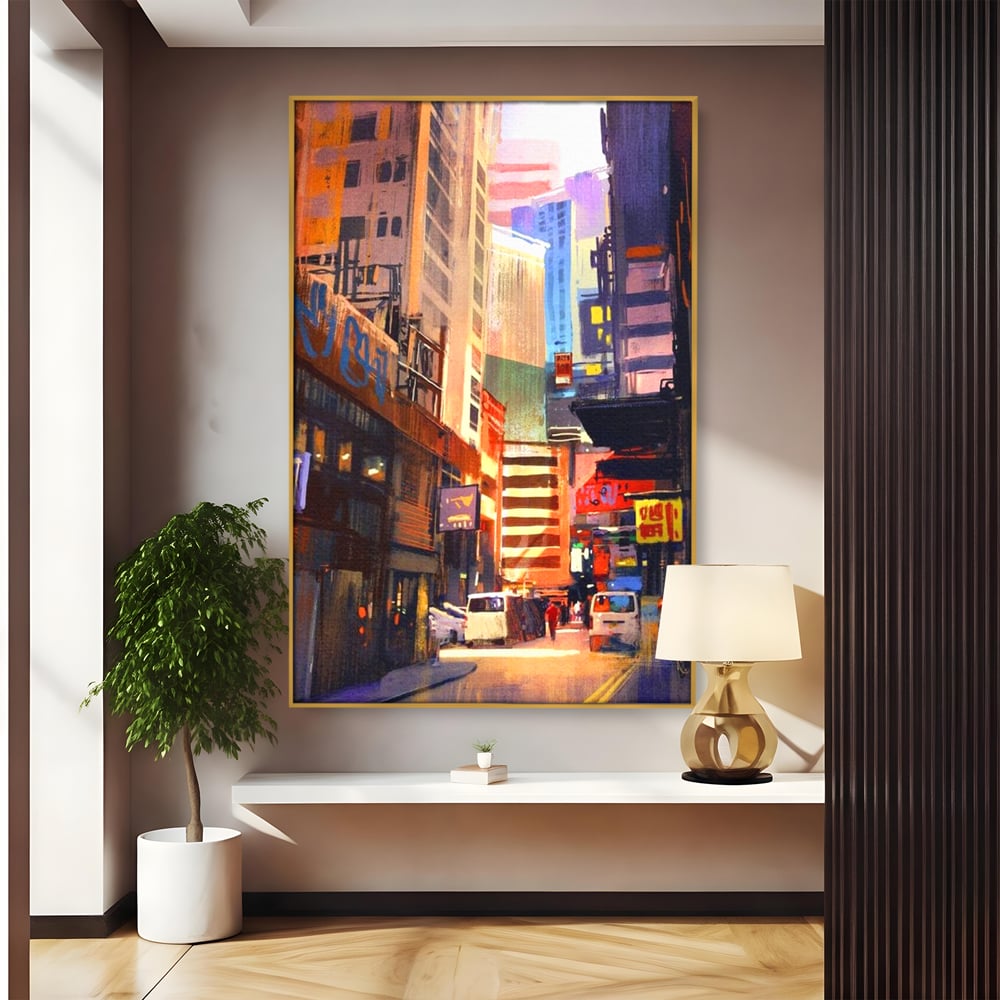 Tablou Canvas Premium, LuxCanva® O1029, Asia Misterioasa, Labirint, Oras, Flacari, Culoare, Alei, Viitor, Restaurant, Magazin, Beton, Reclame, Vacanta, Turism, Calatorie, Birou, Living, Dormitor