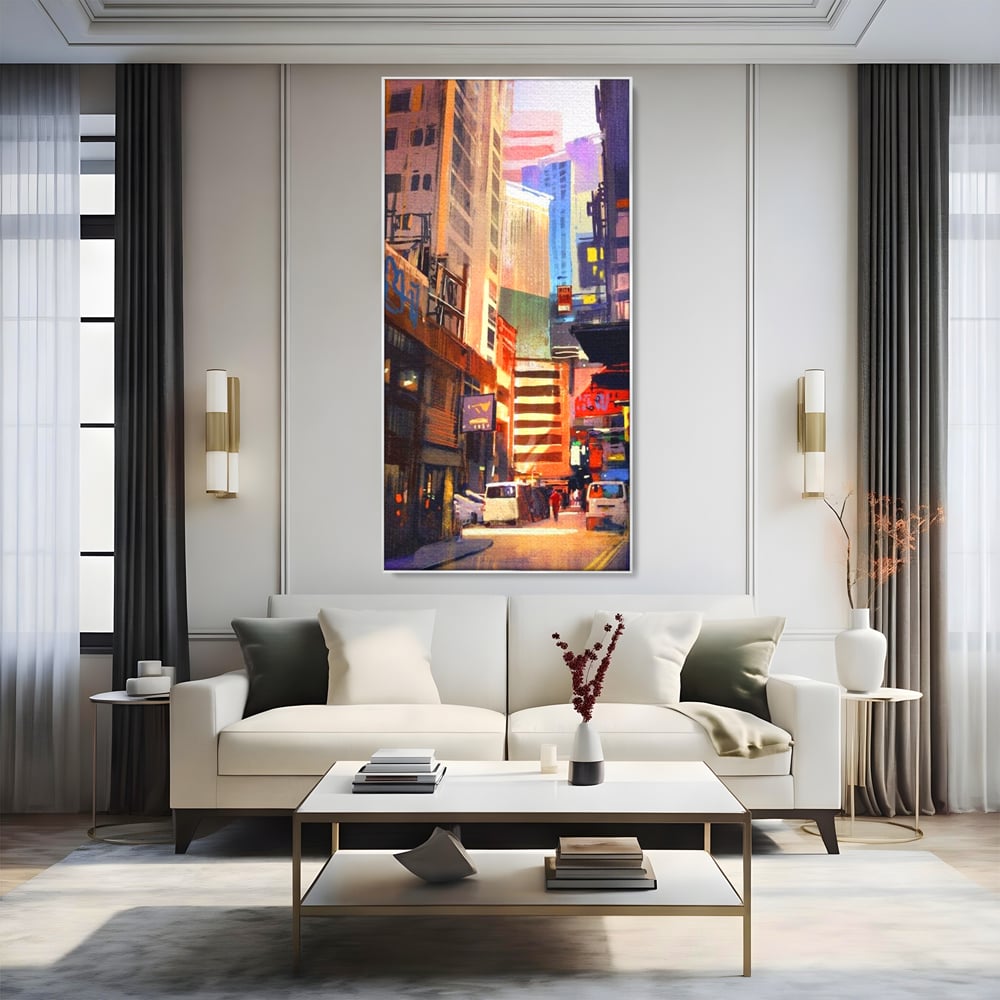 Tablou Canvas Premium, LuxCanva® O1029, Asia Misterioasa, Labirint, Oras, Flacari, Culoare, Alei, Viitor, Restaurant, Magazin, Beton, Reclame, Vacanta, Turism, Calatorie, Birou, Living, Dormitor