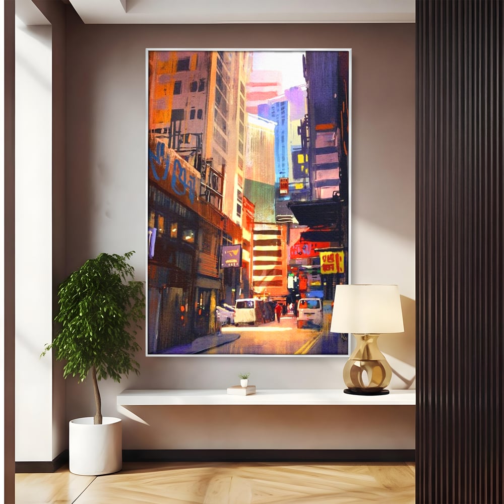Tablou Canvas Premium, LuxCanva® O1029, Asia Misterioasa, Labirint, Oras, Flacari, Culoare, Alei, Viitor, Restaurant, Magazin, Beton, Reclame, Vacanta, Turism, Calatorie, Birou, Living, Dormitor