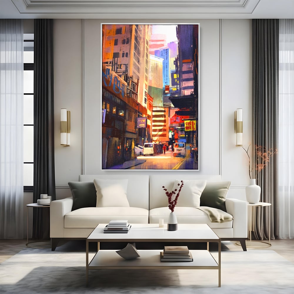 Tablou Canvas Premium, LuxCanva® O1029, Asia Misterioasa, Labirint, Oras, Flacari, Culoare, Alei, Viitor, Restaurant, Magazin, Beton, Reclame, Vacanta, Turism, Calatorie, Birou, Living, Dormitor