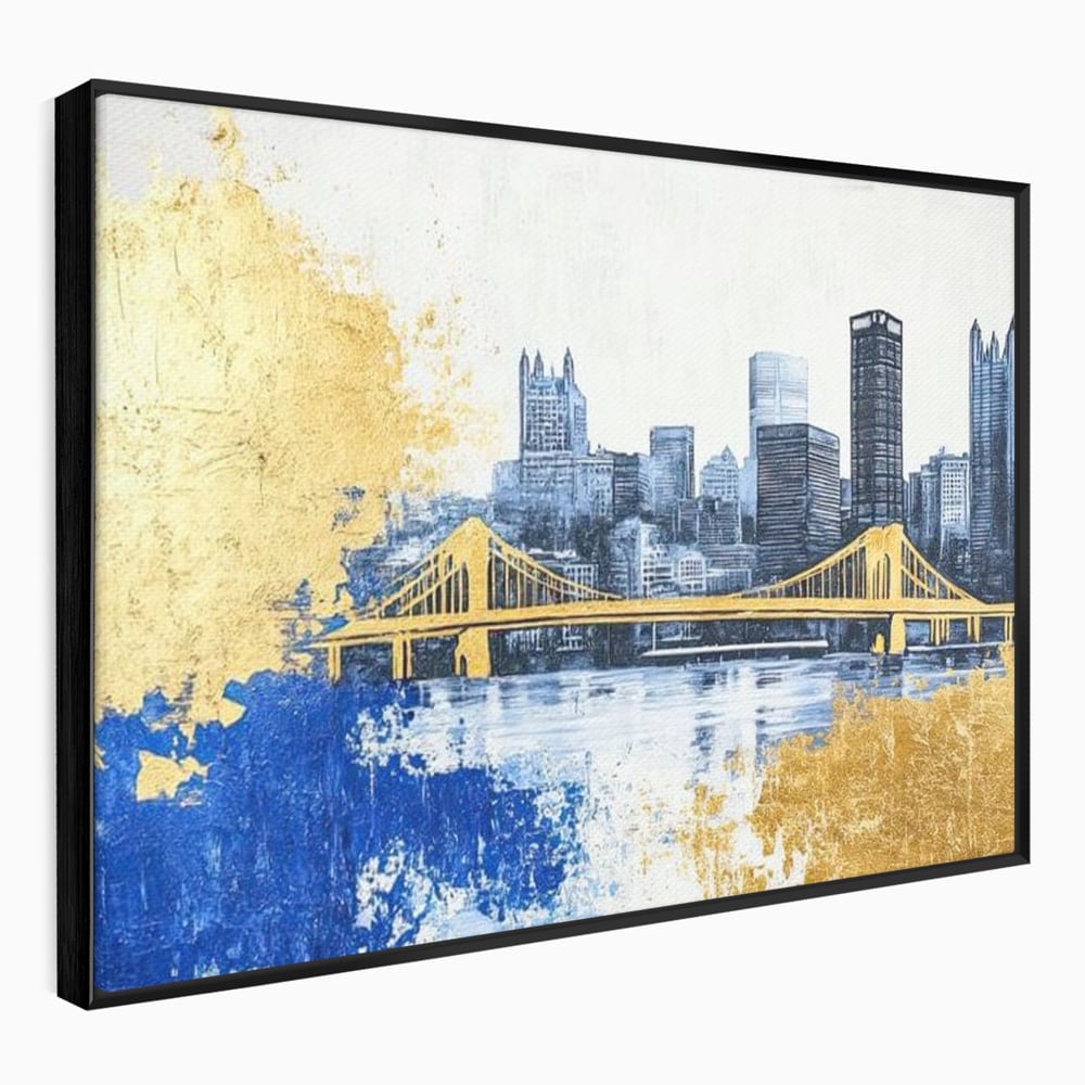 Tablou Canvas Premium, LuxCanva® O1030, Puntea dintre Cer si Apa, Pod, Gold, Auriu, Albastru, Armonie, Ecou, Oras, Umbre, Plutire, Structuri, Calator, Fericire, Motivatie, Birou, Living, Dormitor