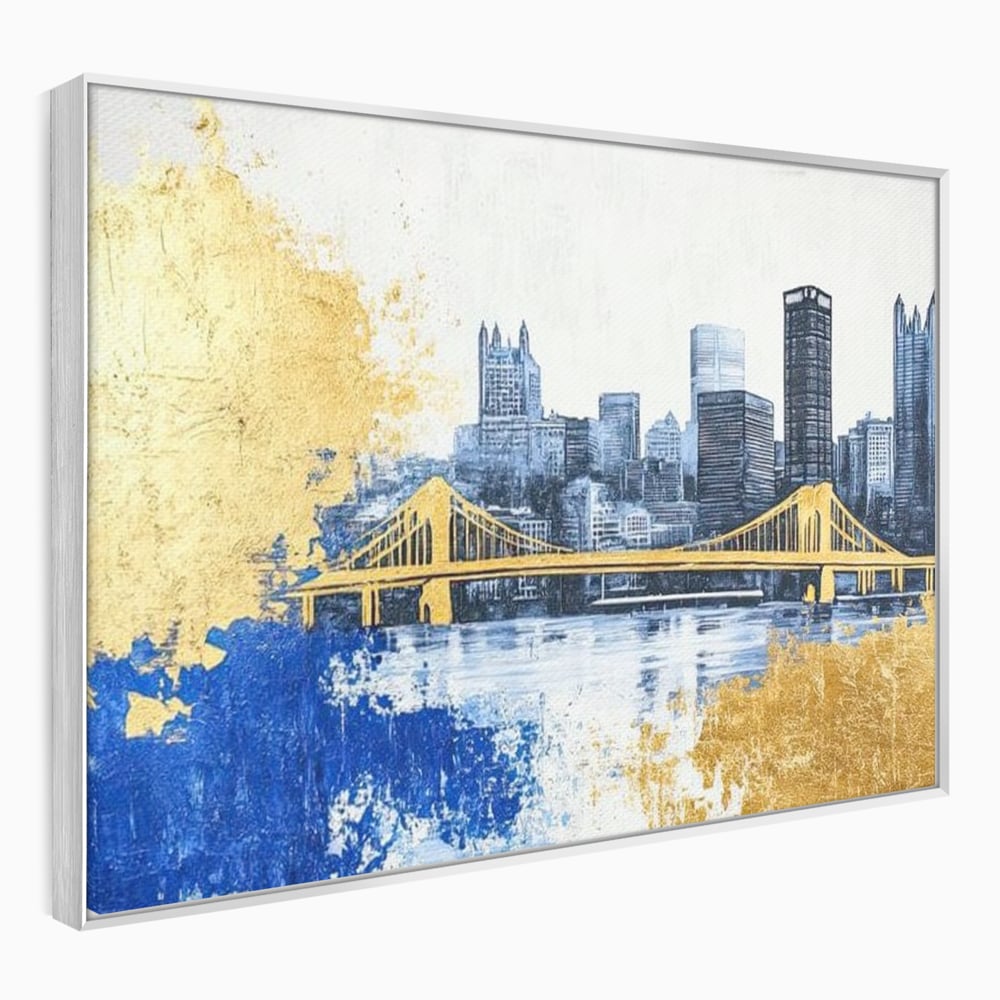 Tablou Canvas Premium, LuxCanva® O1030, Puntea dintre Cer si Apa, Pod, Gold, Auriu, Albastru, Armonie, Ecou, Oras, Umbre, Plutire, Structuri, Calator, Fericire, Motivatie, Birou, Living, Dormitor