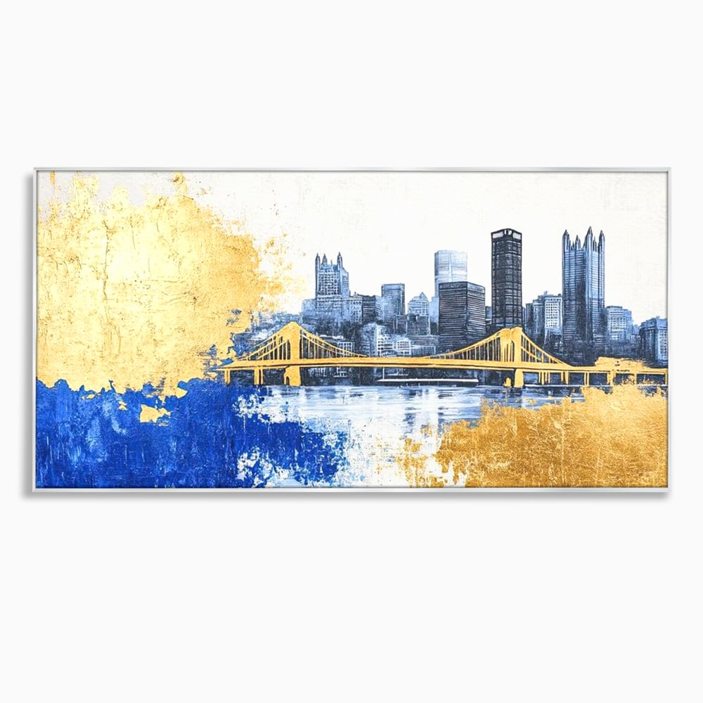 Tablou Canvas Premium, LuxCanva® O1030, Puntea dintre Cer si Apa, Pod, Gold, Auriu, Albastru, Armonie, Ecou, Oras, Umbre, Plutire, Structuri, Calator, Fericire, Motivatie, Birou, Living, Dormitor