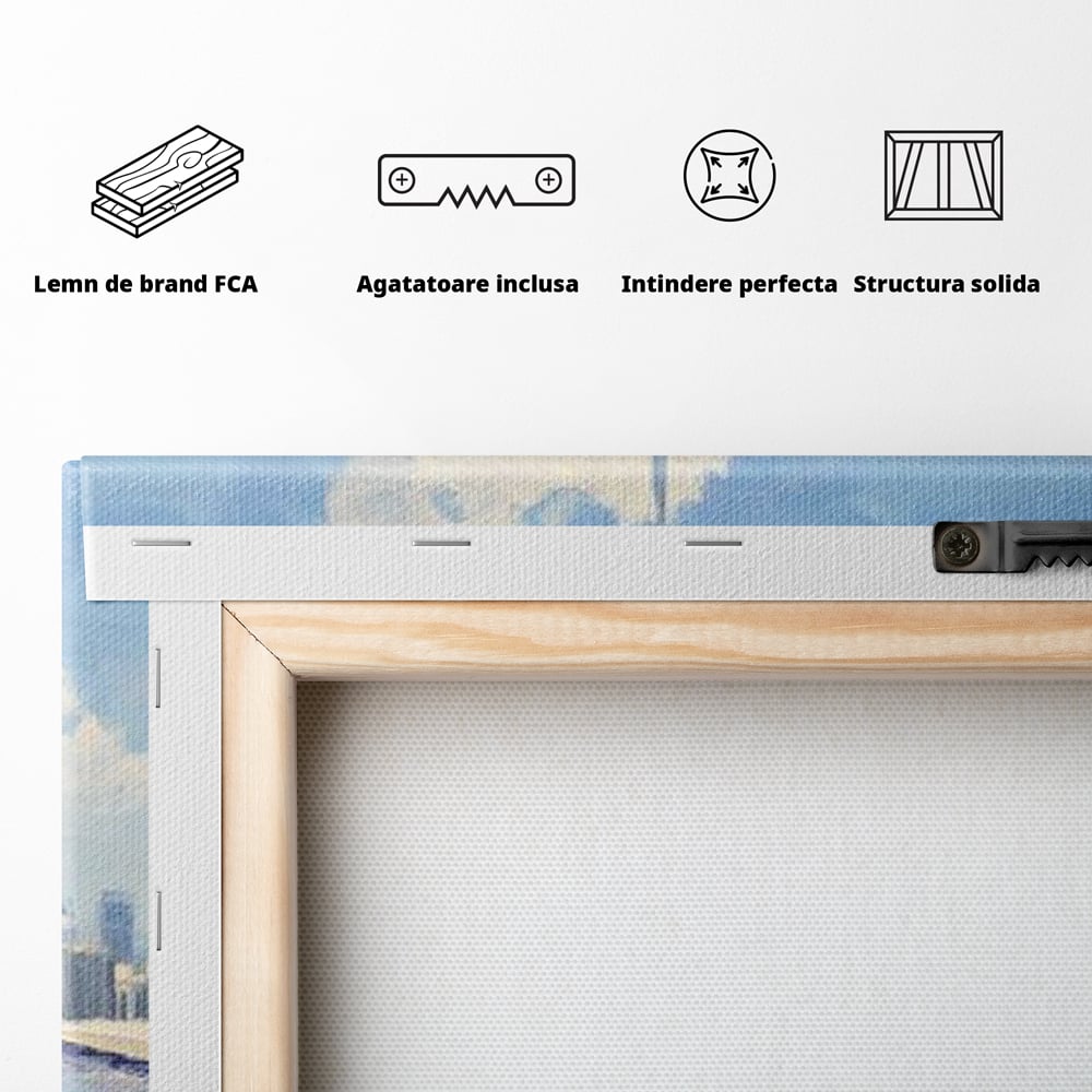 Tablou Canvas Premium, LuxCanva® O1031, Infinitul Albastru, Albastru, Relaxare, Luxos, Serenitate, Azur, Armonie, Nori, Apa, Orizont, Punte, Oglindire, Oaza, Inaltime, Viata, Birou, Living, Dormitor