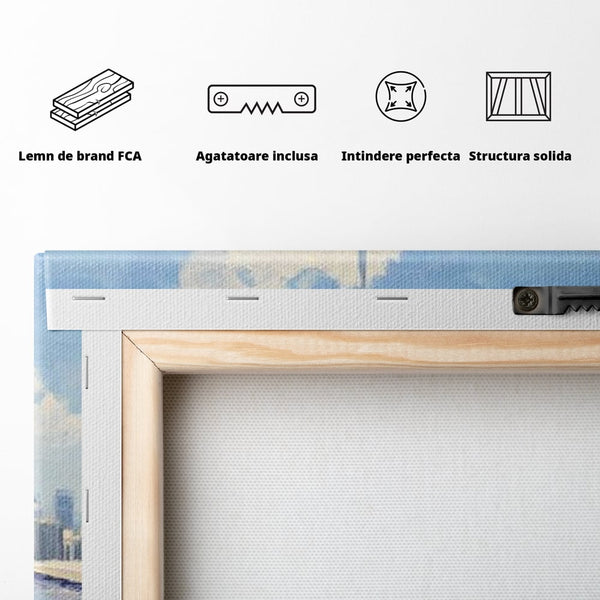 Tablou Canvas Premium, LuxCanva® O1031, Infinitul Albastru, Albastru, Relaxare, Luxos, Serenitate, Azur, Armonie, Nori, Apa, Orizont, Punte, Oglindire, Oaza, Inaltime, Viata, Birou, Living, Dormitor