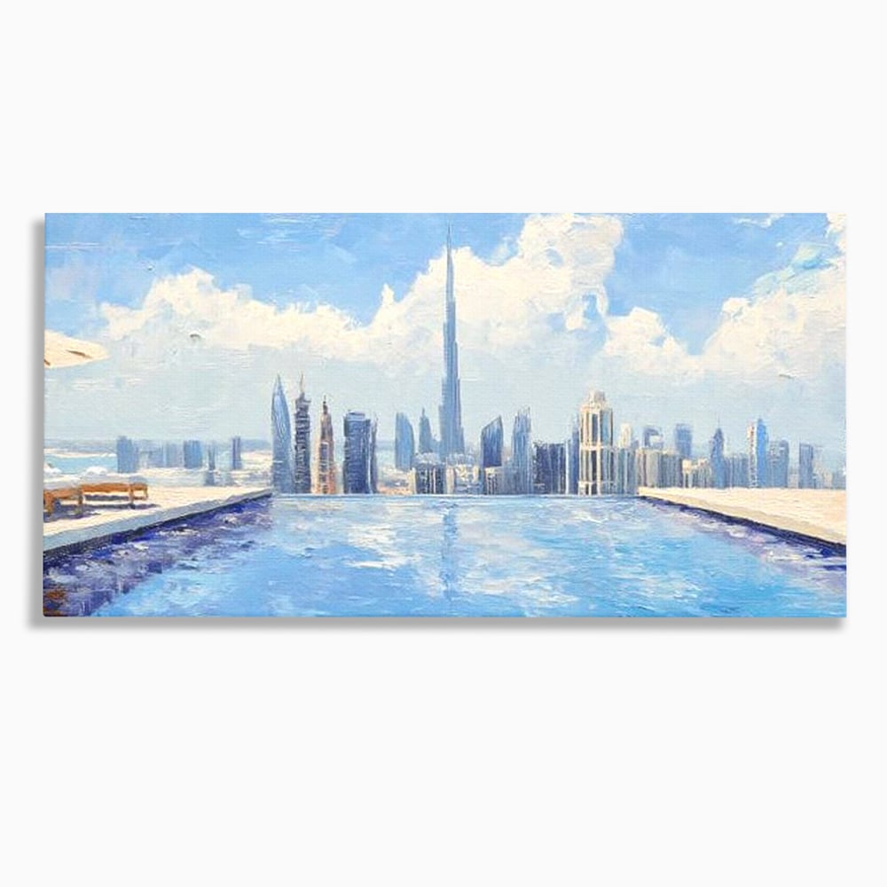 Tablou Canvas Premium, LuxCanva® O1031, Infinitul Albastru, Albastru, Relaxare, Luxos, Serenitate, Azur, Armonie, Nori, Apa, Orizont, Punte, Oglindire, Oaza, Inaltime, Viata, Birou, Living, Dormitor