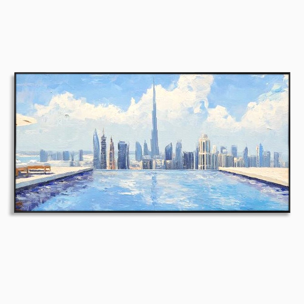 Tablou Canvas Premium, LuxCanva® O1031, Infinitul Albastru, Albastru, Relaxare, Luxos, Serenitate, Azur, Armonie, Nori, Apa, Orizont, Punte, Oglindire, Oaza, Inaltime, Viata, Birou, Living, Dormitor