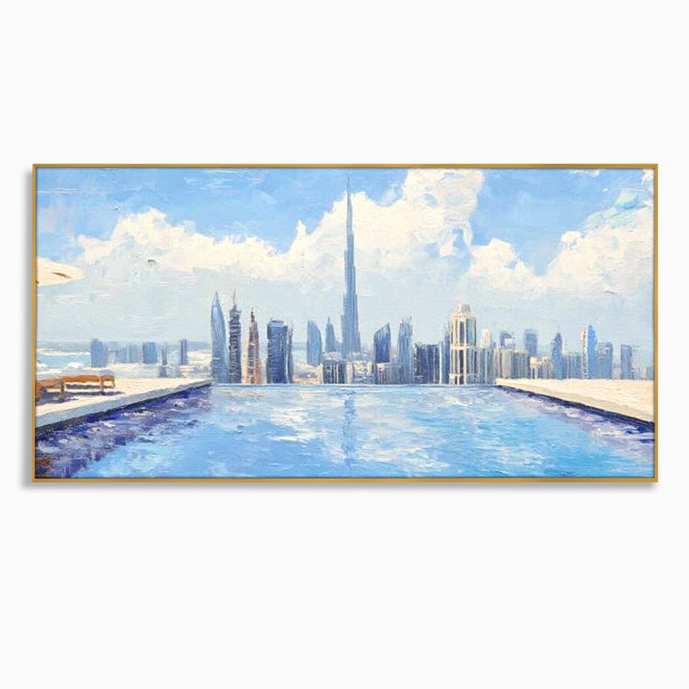 Tablou Canvas Premium, LuxCanva® O1031, Infinitul Albastru, Albastru, Relaxare, Luxos, Serenitate, Azur, Armonie, Nori, Apa, Orizont, Punte, Oglindire, Oaza, Inaltime, Viata, Birou, Living, Dormitor
