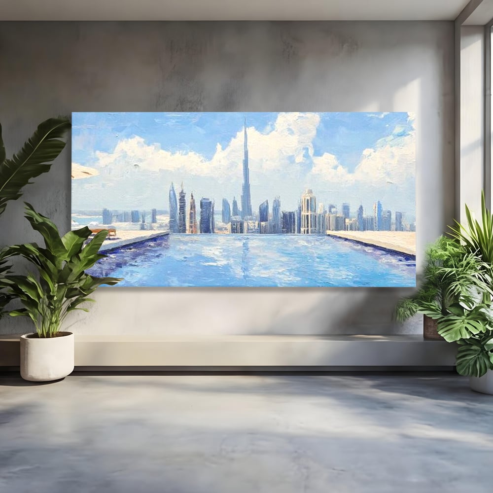 Tablou Canvas Premium, LuxCanva® O1031, Infinitul Albastru, Albastru, Relaxare, Luxos, Serenitate, Azur, Armonie, Nori, Apa, Orizont, Punte, Oglindire, Oaza, Inaltime, Viata, Birou, Living, Dormitor