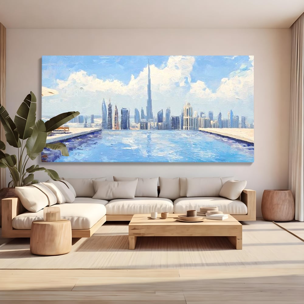 Tablou Canvas Premium, LuxCanva® O1031, Infinitul Albastru, Albastru, Relaxare, Luxos, Serenitate, Azur, Armonie, Nori, Apa, Orizont, Punte, Oglindire, Oaza, Inaltime, Viata, Birou, Living, Dormitor