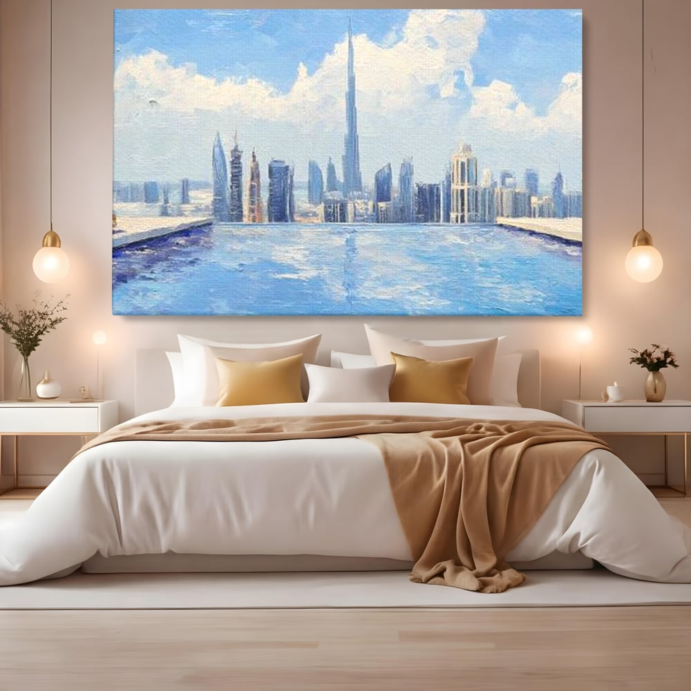 Tablou Canvas Premium, LuxCanva® O1031, Infinitul Albastru, Albastru, Relaxare, Luxos, Serenitate, Azur, Armonie, Nori, Apa, Orizont, Punte, Oglindire, Oaza, Inaltime, Viata, Birou, Living, Dormitor