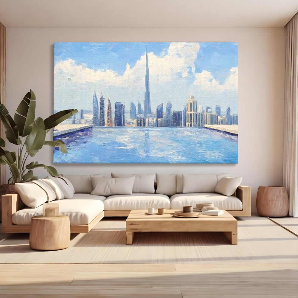 Tablou Canvas Premium, LuxCanva® O1031, Infinitul Albastru, Albastru, Relaxare, Luxos, Serenitate, Azur, Armonie, Nori, Apa, Orizont, Punte, Oglindire, Oaza, Inaltime, Viata, Birou, Living, Dormitor