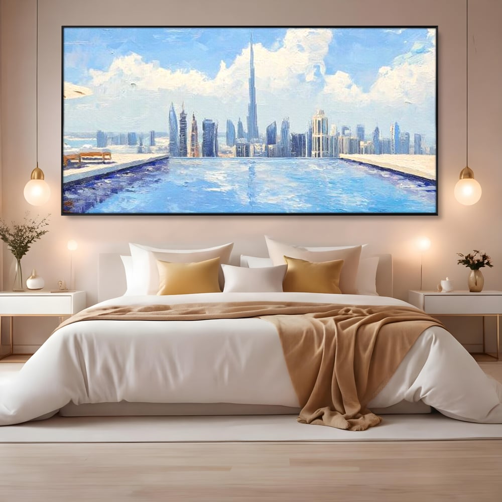Tablou Canvas Premium, LuxCanva® O1031, Infinitul Albastru, Albastru, Relaxare, Luxos, Serenitate, Azur, Armonie, Nori, Apa, Orizont, Punte, Oglindire, Oaza, Inaltime, Viata, Birou, Living, Dormitor