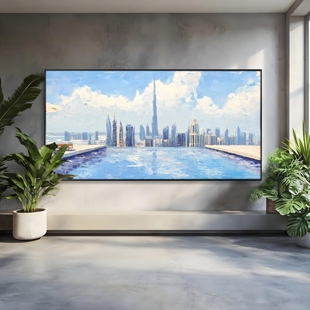 Tablou Canvas Premium, LuxCanva® O1031, Infinitul Albastru, Albastru, Relaxare, Luxos, Serenitate, Azur, Armonie, Nori, Apa, Orizont, Punte, Oglindire, Oaza, Inaltime, Viata, Birou, Living, Dormitor