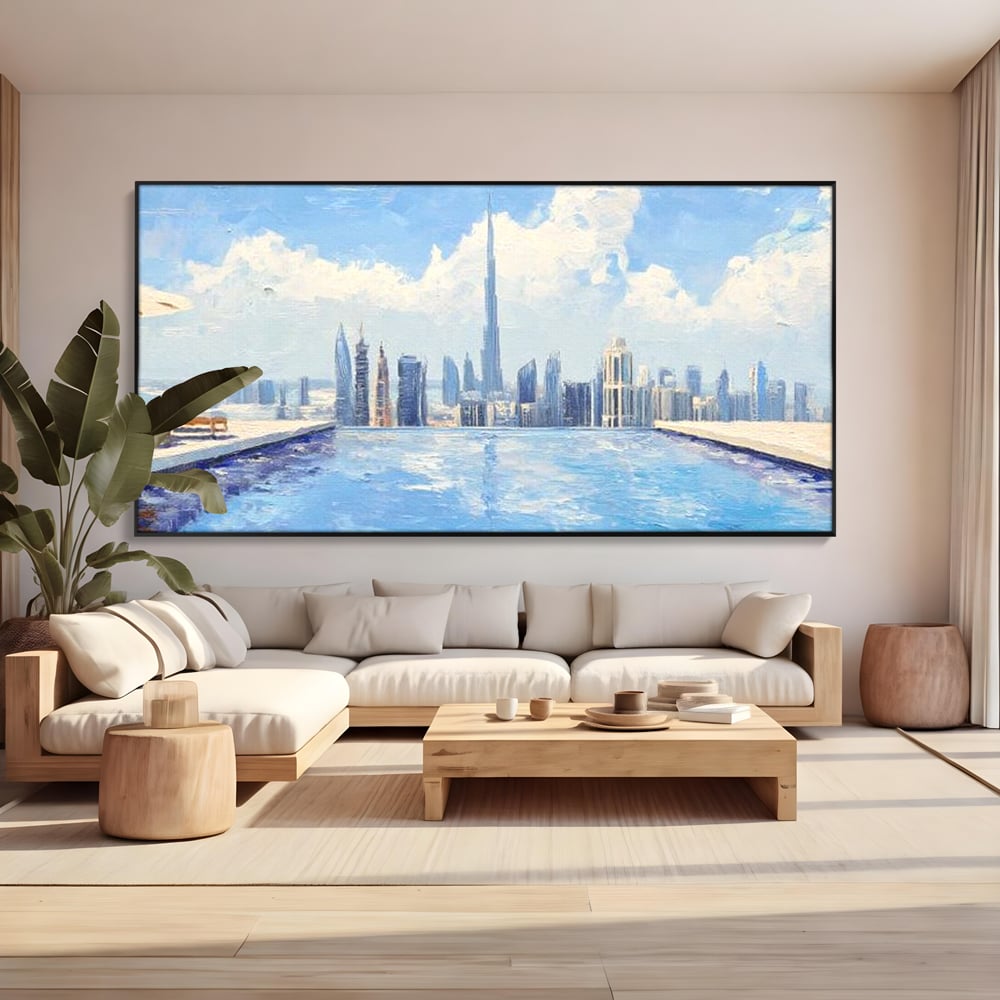 Tablou Canvas Premium, LuxCanva® O1031, Infinitul Albastru, Albastru, Relaxare, Luxos, Serenitate, Azur, Armonie, Nori, Apa, Orizont, Punte, Oglindire, Oaza, Inaltime, Viata, Birou, Living, Dormitor
