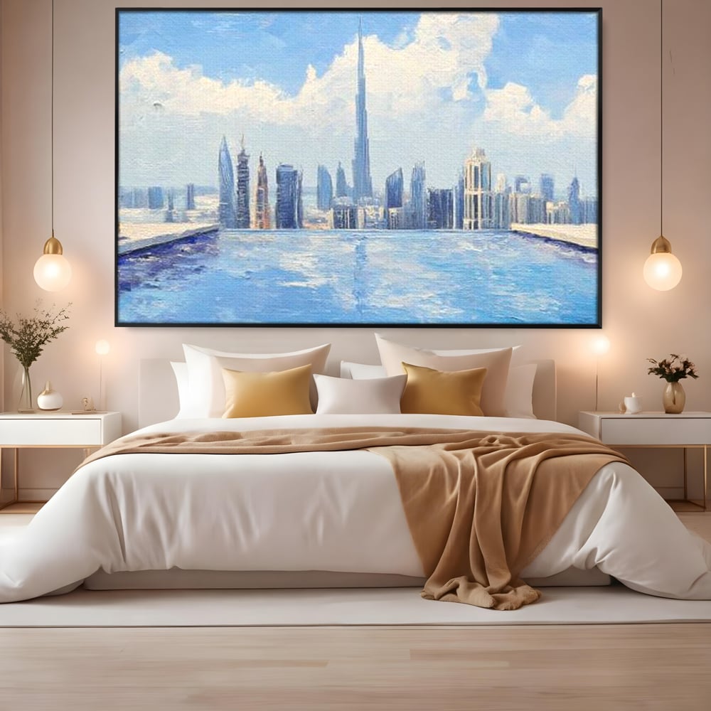 Tablou Canvas Premium, LuxCanva® O1031, Infinitul Albastru, Albastru, Relaxare, Luxos, Serenitate, Azur, Armonie, Nori, Apa, Orizont, Punte, Oglindire, Oaza, Inaltime, Viata, Birou, Living, Dormitor