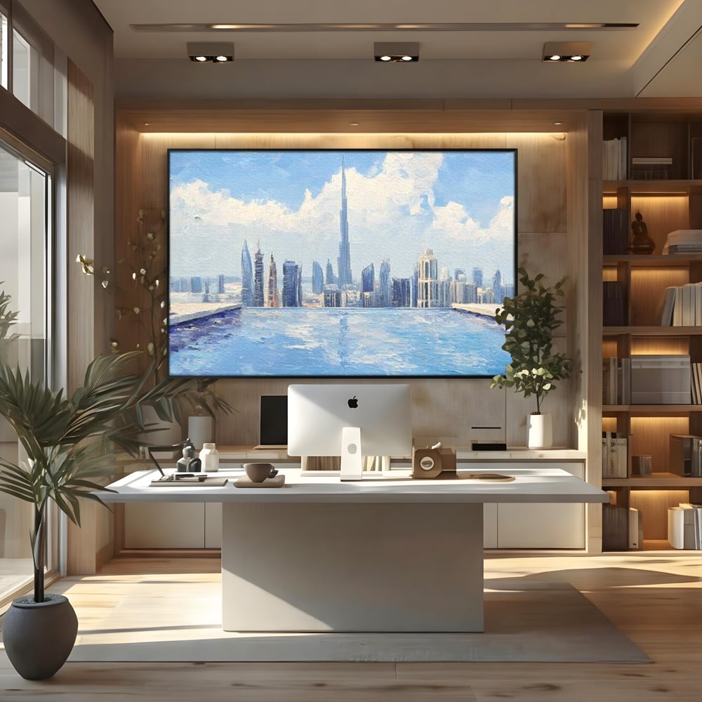 Tablou Canvas Premium, LuxCanva® O1031, Infinitul Albastru, Albastru, Relaxare, Luxos, Serenitate, Azur, Armonie, Nori, Apa, Orizont, Punte, Oglindire, Oaza, Inaltime, Viata, Birou, Living, Dormitor