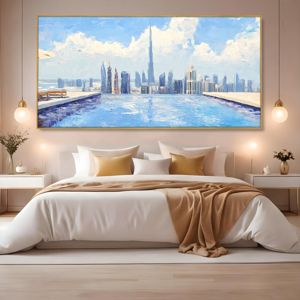 Tablou Canvas Premium, LuxCanva® O1031, Infinitul Albastru, Albastru, Relaxare, Luxos, Serenitate, Azur, Armonie, Nori, Apa, Orizont, Punte, Oglindire, Oaza, Inaltime, Viata, Birou, Living, Dormitor