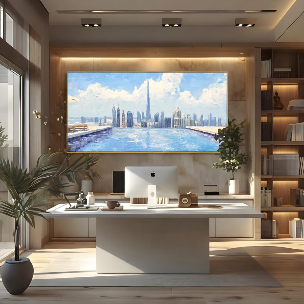 Tablou Canvas Premium, LuxCanva® O1031, Infinitul Albastru, Albastru, Relaxare, Luxos, Serenitate, Azur, Armonie, Nori, Apa, Orizont, Punte, Oglindire, Oaza, Inaltime, Viata, Birou, Living, Dormitor