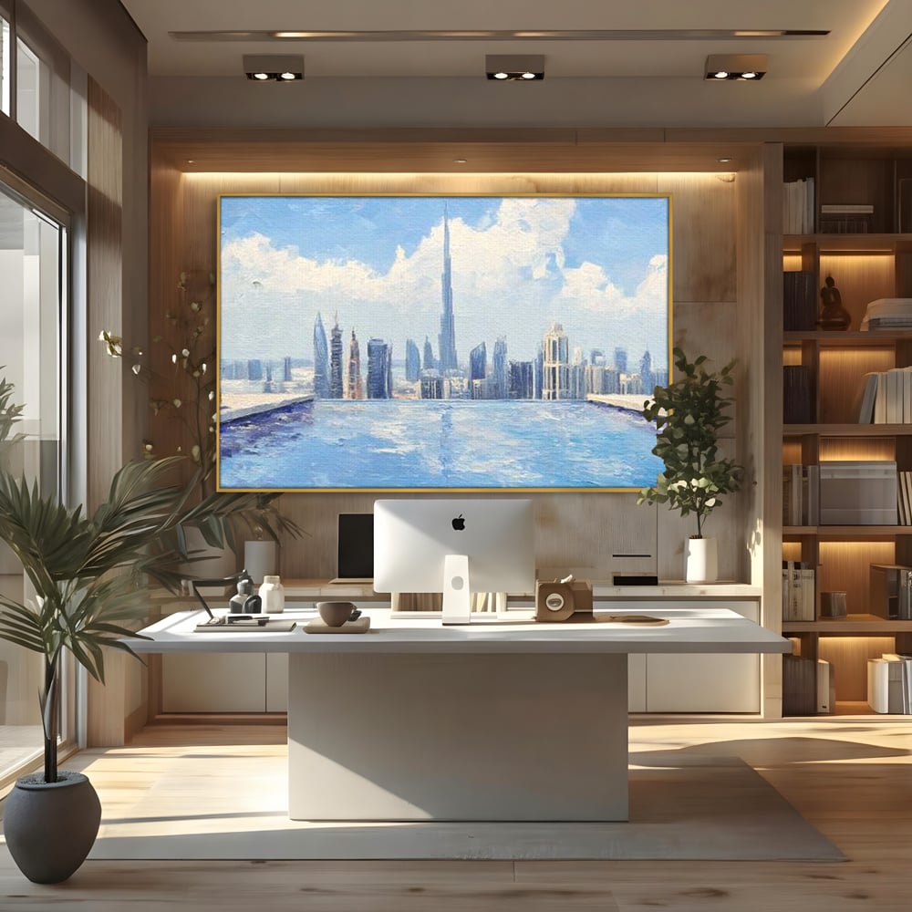 Tablou Canvas Premium, LuxCanva® O1031, Infinitul Albastru, Albastru, Relaxare, Luxos, Serenitate, Azur, Armonie, Nori, Apa, Orizont, Punte, Oglindire, Oaza, Inaltime, Viata, Birou, Living, Dormitor