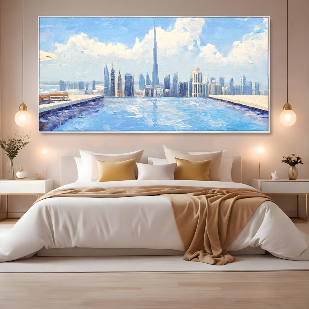 Tablou Canvas Premium, LuxCanva® O1031, Infinitul Albastru, Albastru, Relaxare, Luxos, Serenitate, Azur, Armonie, Nori, Apa, Orizont, Punte, Oglindire, Oaza, Inaltime, Viata, Birou, Living, Dormitor