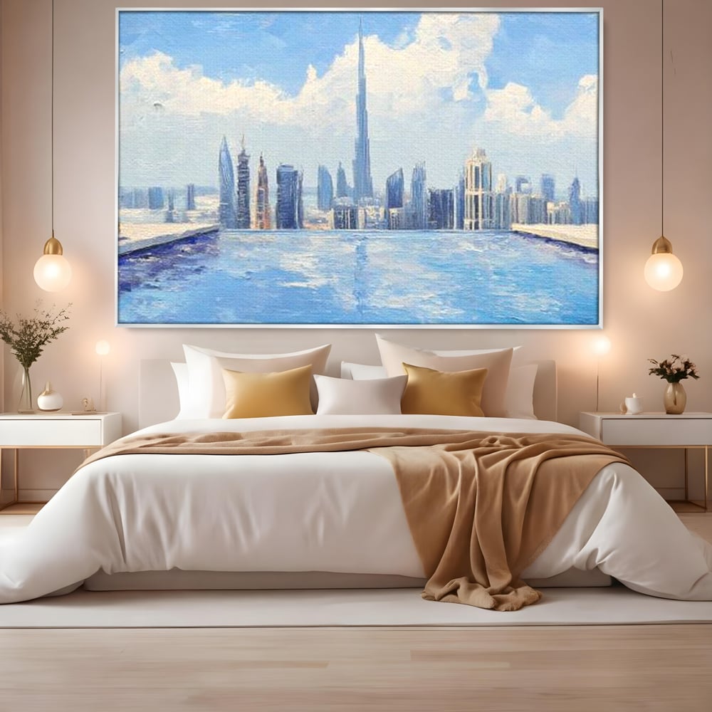 Tablou Canvas Premium, LuxCanva® O1031, Infinitul Albastru, Albastru, Relaxare, Luxos, Serenitate, Azur, Armonie, Nori, Apa, Orizont, Punte, Oglindire, Oaza, Inaltime, Viata, Birou, Living, Dormitor