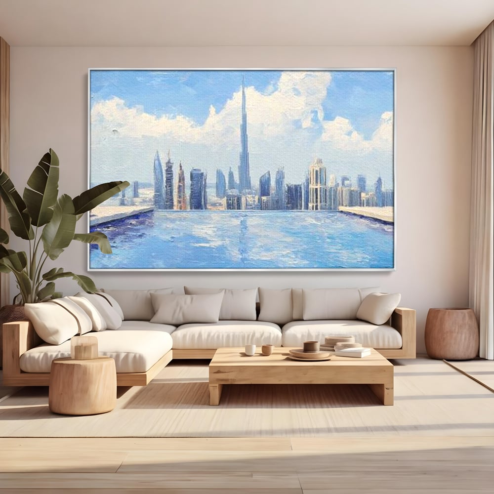 Tablou Canvas Premium, LuxCanva® O1031, Infinitul Albastru, Albastru, Relaxare, Luxos, Serenitate, Azur, Armonie, Nori, Apa, Orizont, Punte, Oglindire, Oaza, Inaltime, Viata, Birou, Living, Dormitor