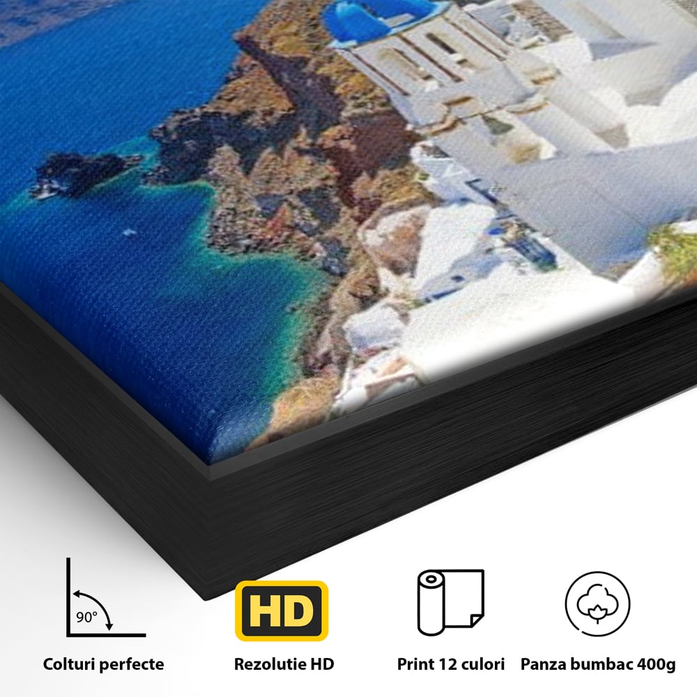 Tablou Canvas Premium, LuxCanva® O1033, Eternul Santorini, Egee, Nesfarsit, Albastru, Insula, Mare, Cer, Valuri, Vacanta, Turist, Relaxare, Dorinta, Familie, Libertate, Serenitate, Birou, Living, Dormitor