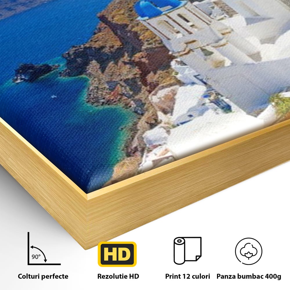 Tablou Canvas Premium, LuxCanva® O1033, Eternul Santorini, Egee, Nesfarsit, Albastru, Insula, Mare, Cer, Valuri, Vacanta, Turist, Relaxare, Dorinta, Familie, Libertate, Serenitate, Birou, Living, Dormitor