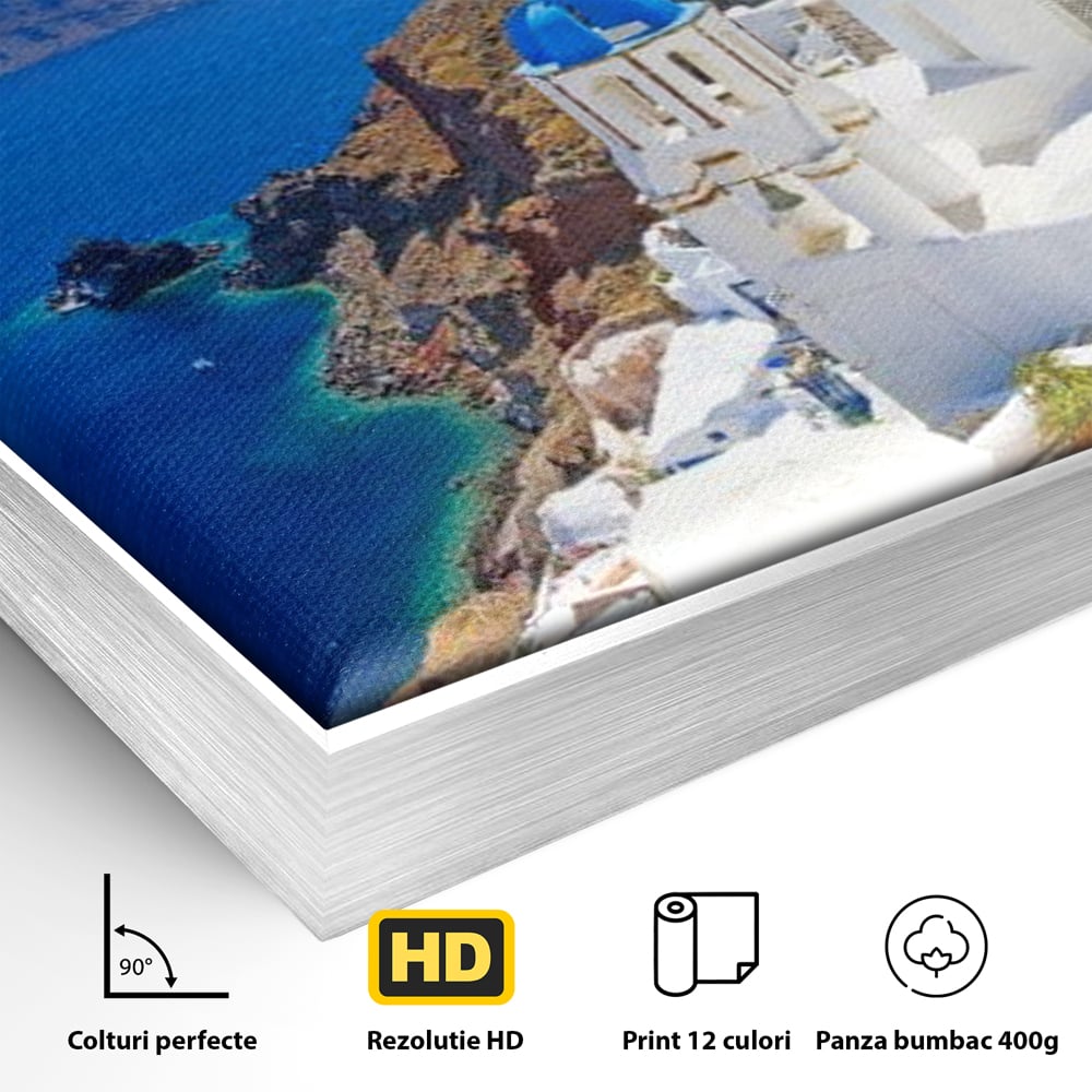 Tablou Canvas Premium, LuxCanva® O1033, Eternul Santorini, Egee, Nesfarsit, Albastru, Insula, Mare, Cer, Valuri, Vacanta, Turist, Relaxare, Dorinta, Familie, Libertate, Serenitate, Birou, Living, Dormitor