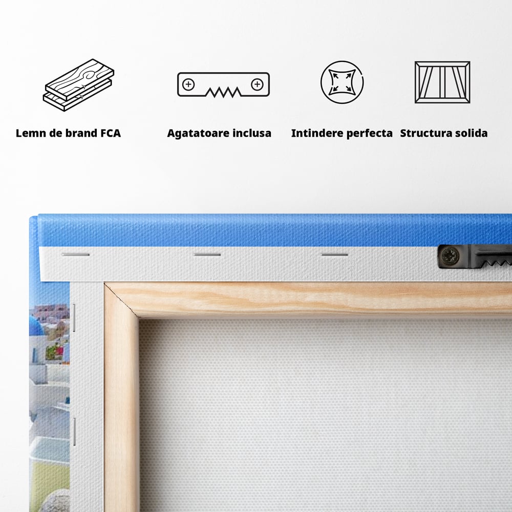 Tablou Canvas Premium, LuxCanva® O1033, Eternul Santorini, Egee, Nesfarsit, Albastru, Insula, Mare, Cer, Valuri, Vacanta, Turist, Relaxare, Dorinta, Familie, Libertate, Serenitate, Birou, Living, Dormitor