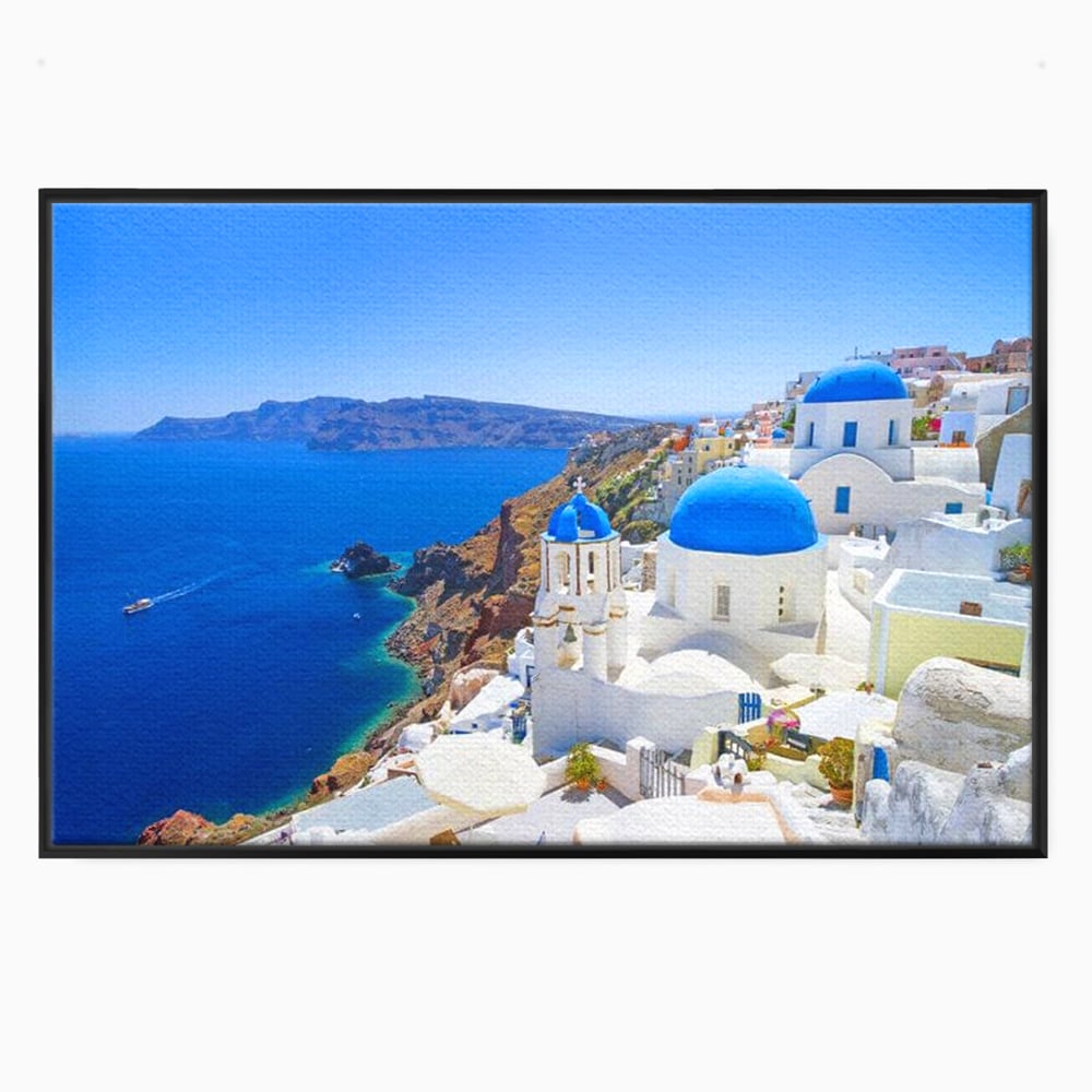 Tablou Canvas Premium, LuxCanva® O1033, Eternul Santorini, Egee, Nesfarsit, Albastru, Insula, Mare, Cer, Valuri, Vacanta, Turist, Relaxare, Dorinta, Familie, Libertate, Serenitate, Birou, Living, Dormitor