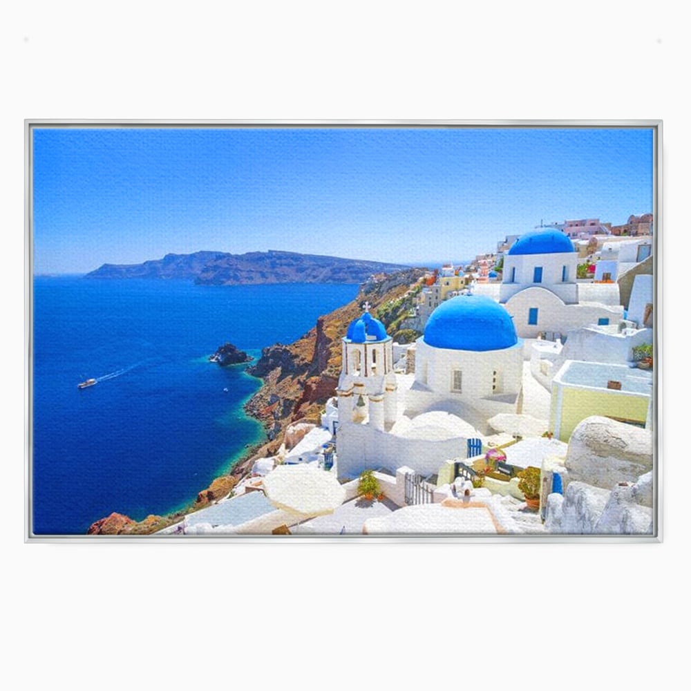Tablou Canvas Premium, LuxCanva® O1033, Eternul Santorini, Egee, Nesfarsit, Albastru, Insula, Mare, Cer, Valuri, Vacanta, Turist, Relaxare, Dorinta, Familie, Libertate, Serenitate, Birou, Living, Dormitor