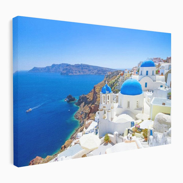 Tablou Canvas Premium, LuxCanva® O1033, Eternul Santorini, Egee, Nesfarsit, Albastru, Insula, Mare, Cer, Valuri, Vacanta, Turist, Relaxare, Dorinta, Familie, Libertate, Serenitate, Birou, Living, Dormitor